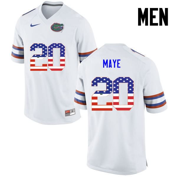 Men's NCAA Florida Gators Marcus Maye #20 Stitched Authentic USA Flag Fashion Nike White College Football Jersey WEQ6665PI